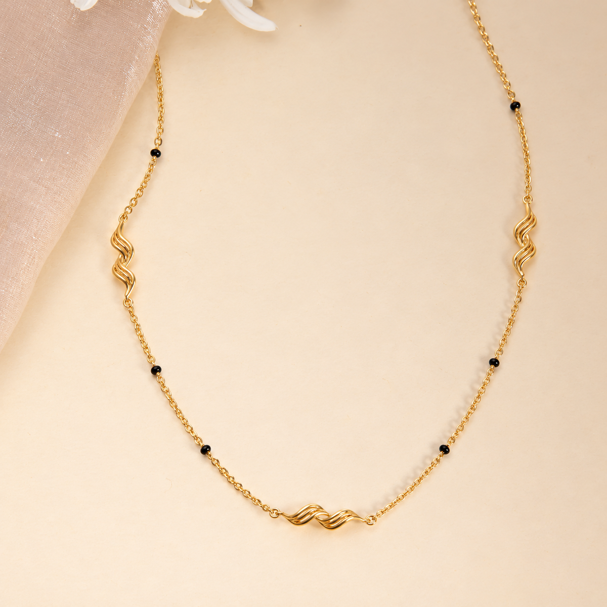Wave Charm CZ Silver Mangalsutra
