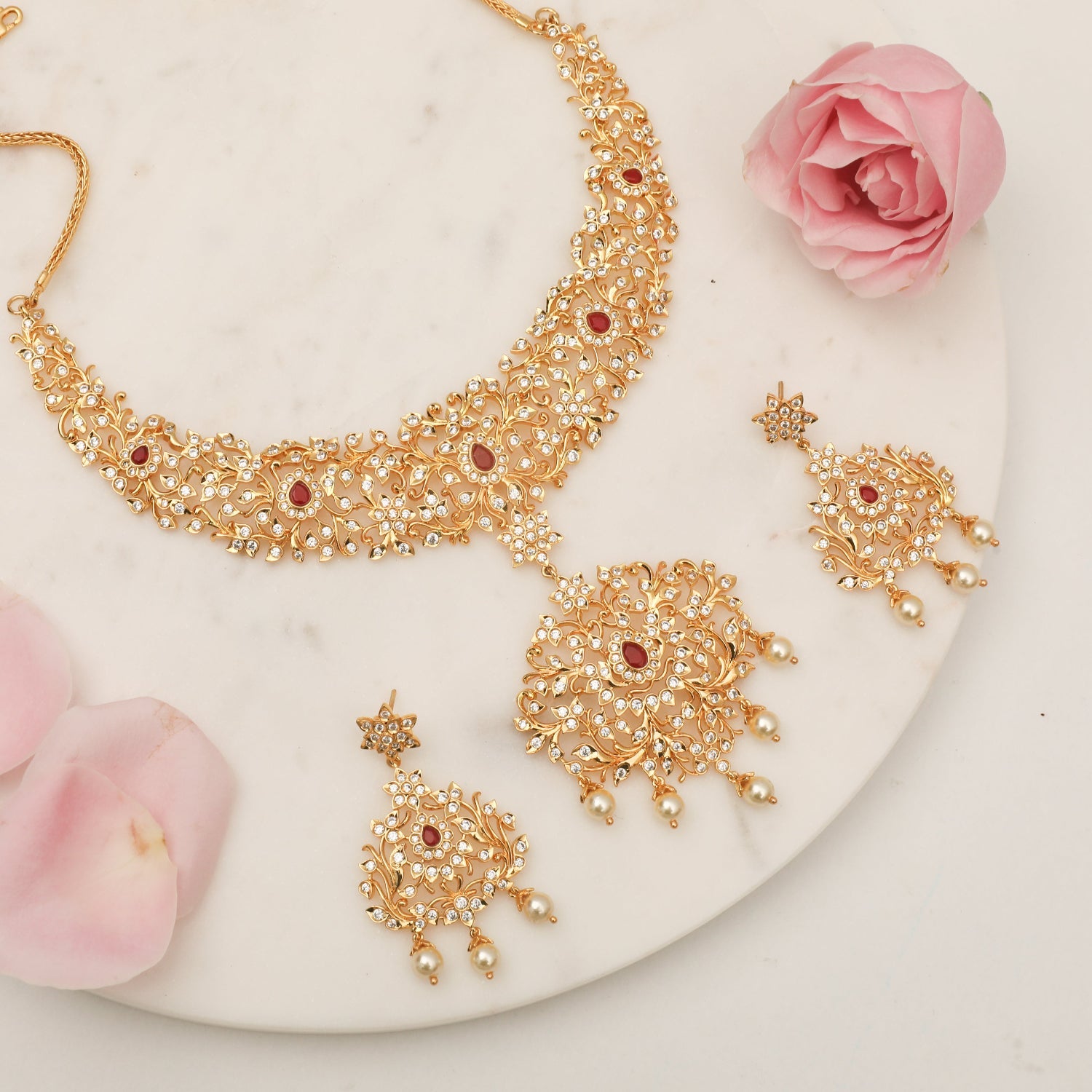 Necklaces Phagun CZ Silver Necklace Set