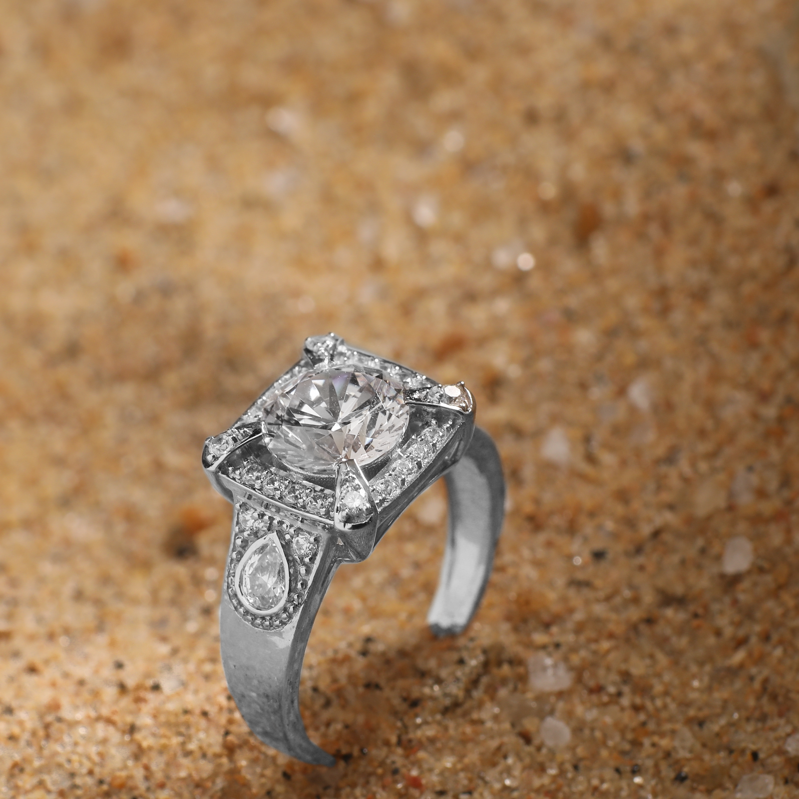 Chestnut CZ Silver Finger Ring