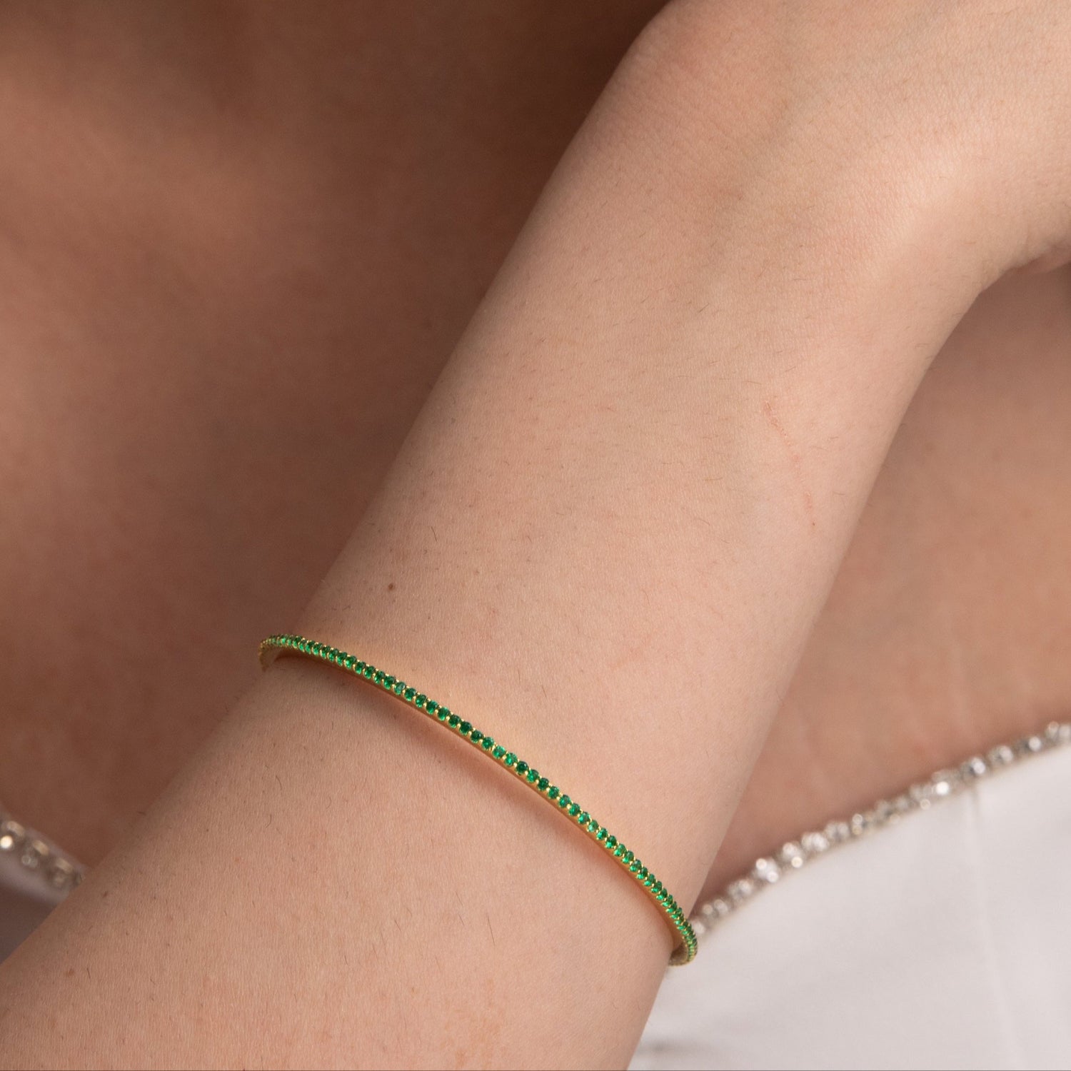 Circle of Love Green Silver Bangle