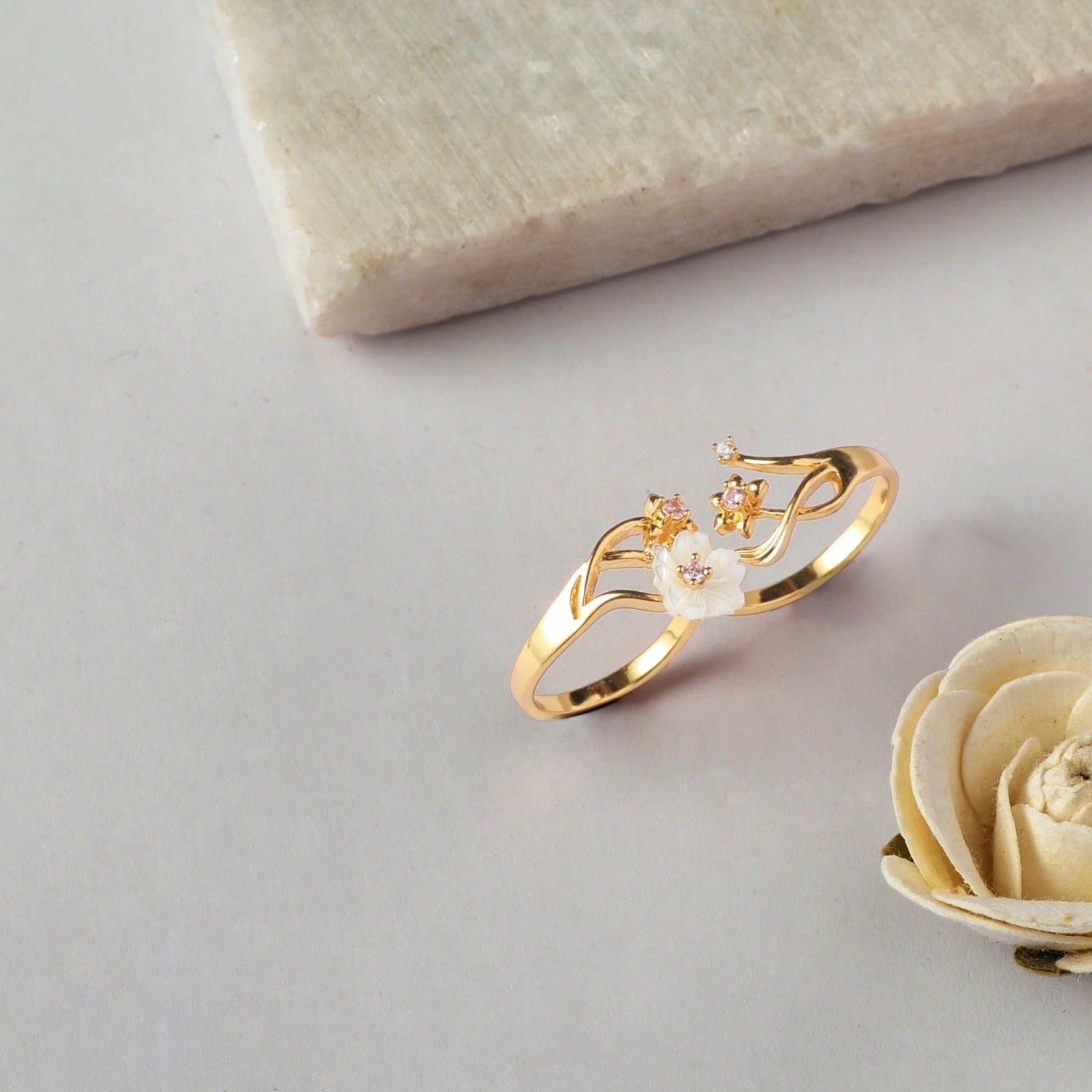 Finger Ring Blossom Veil Elegant  Silver Two Finger Ring