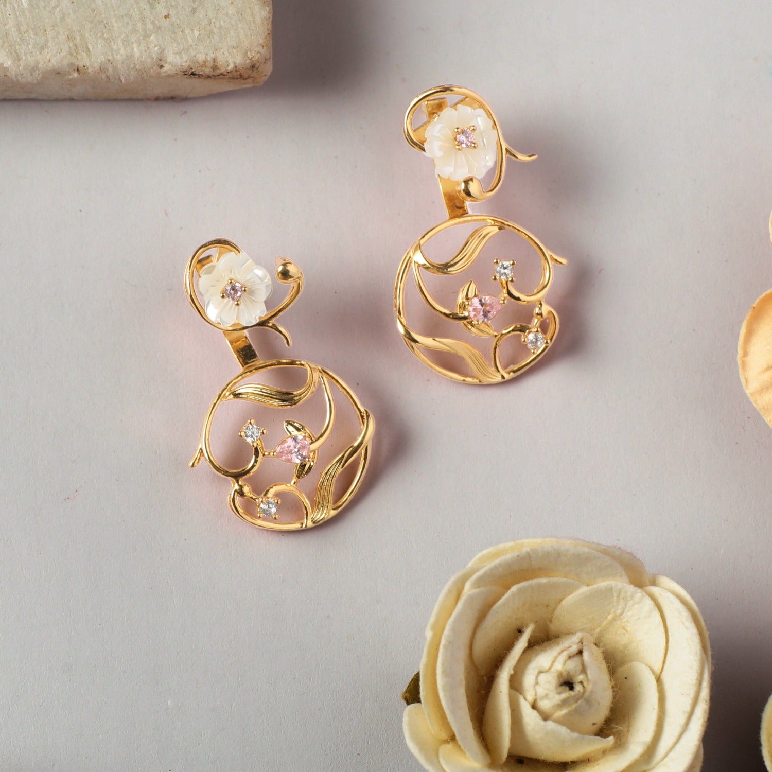 Earrings Blossom Veil Silver Front and Back Earrings