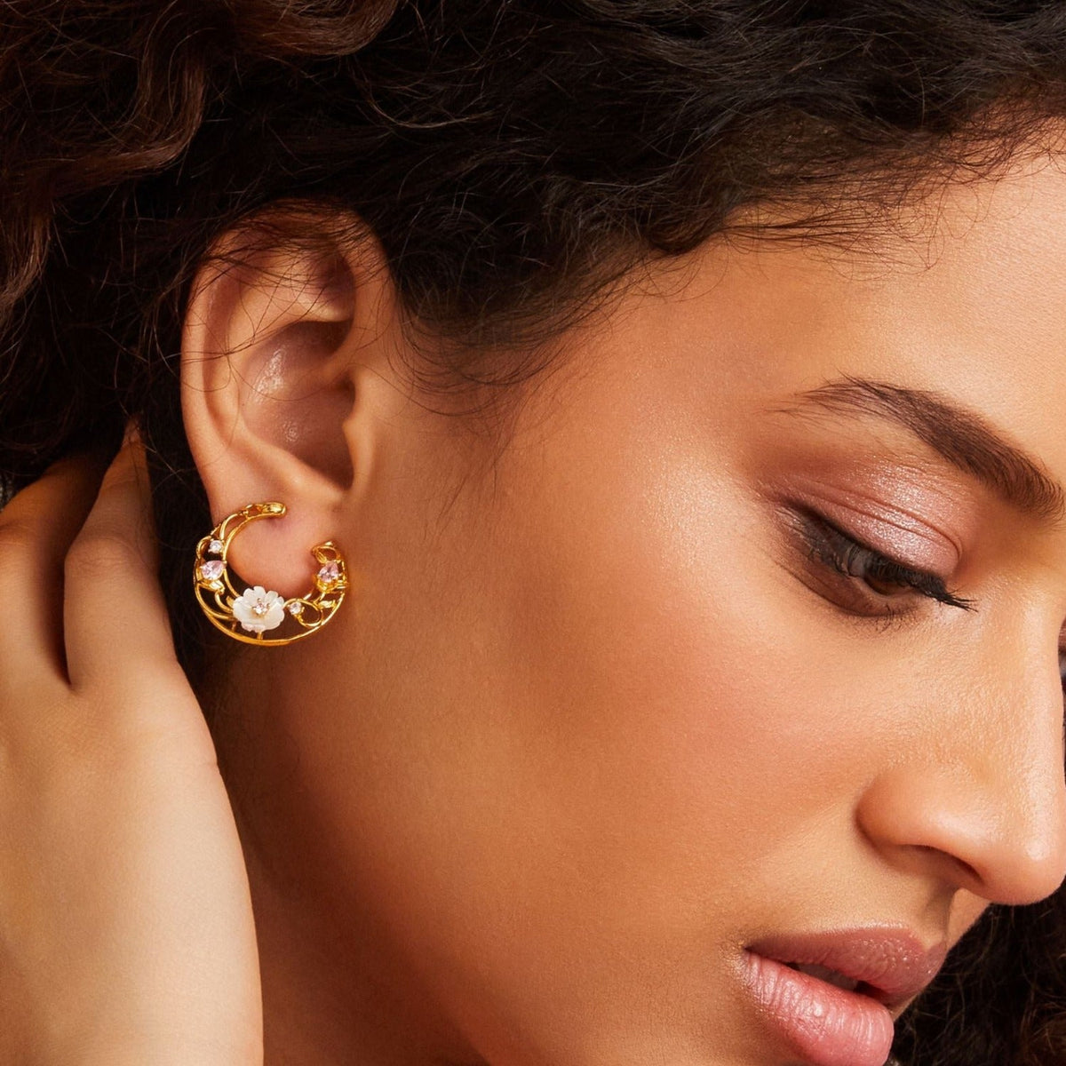 Earrings Blossom Veil Silver Front and Back Hoop Earrings