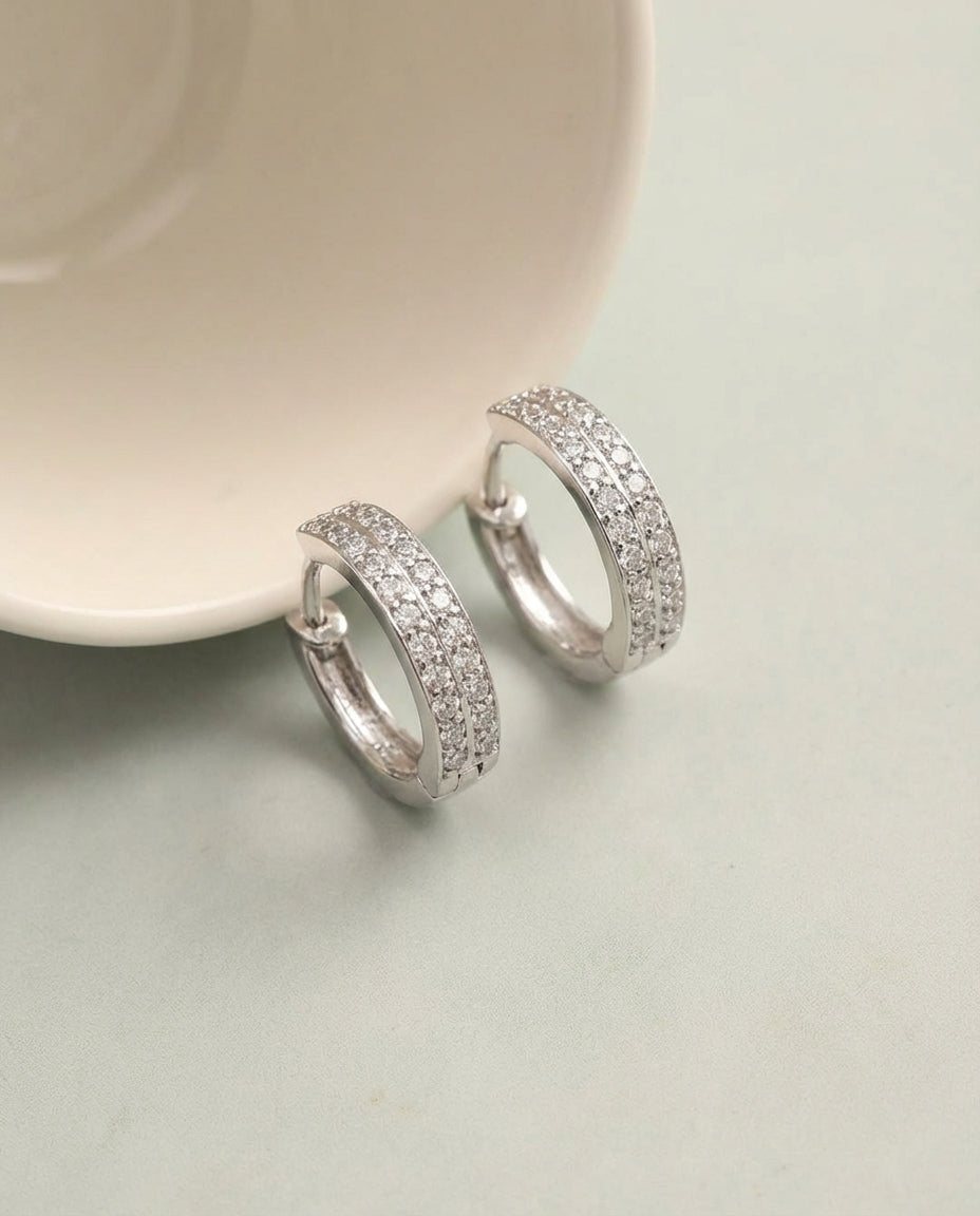 Double Pave Silver Hoop Earrings
