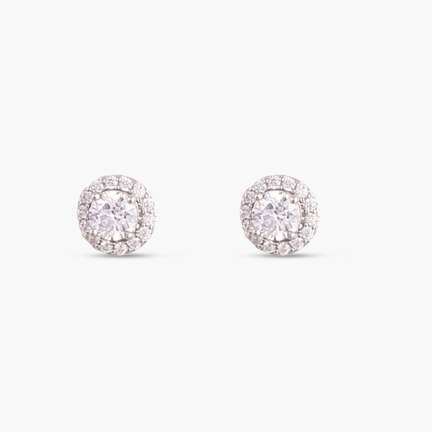  Round CZ  Solitaire and Halo Jacket Silver Stud Earrings