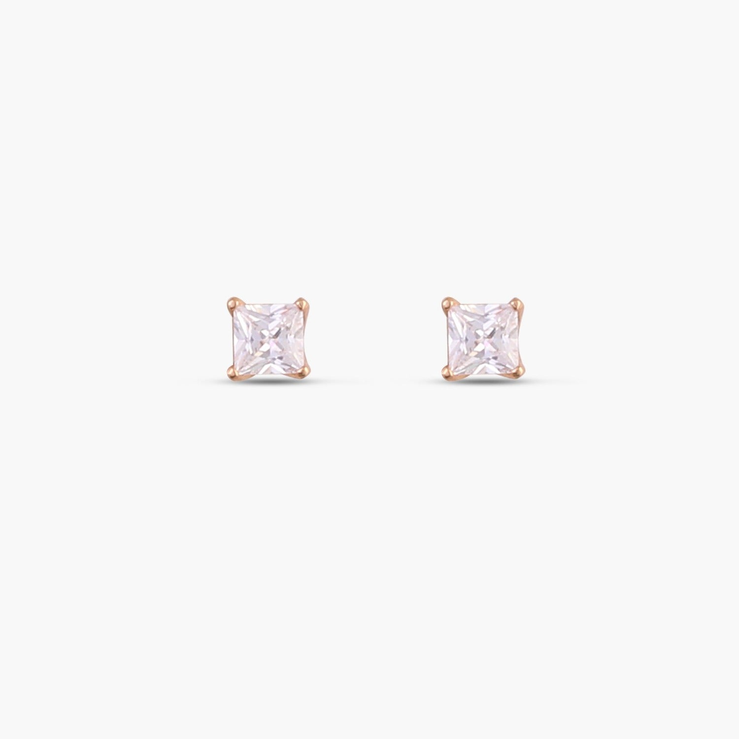 Classic Princess Cut CZ  Solitaire  Silver Stud Earrings, Small