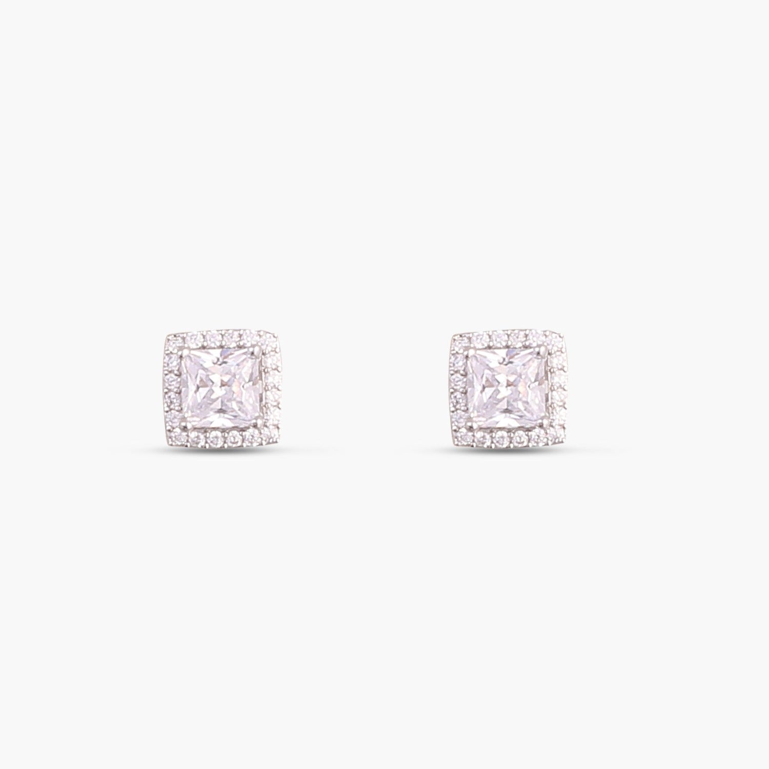 Earrings Classic Princess Cut CZ Solitaire and Halo Ear jacket Silver Stud Earrings