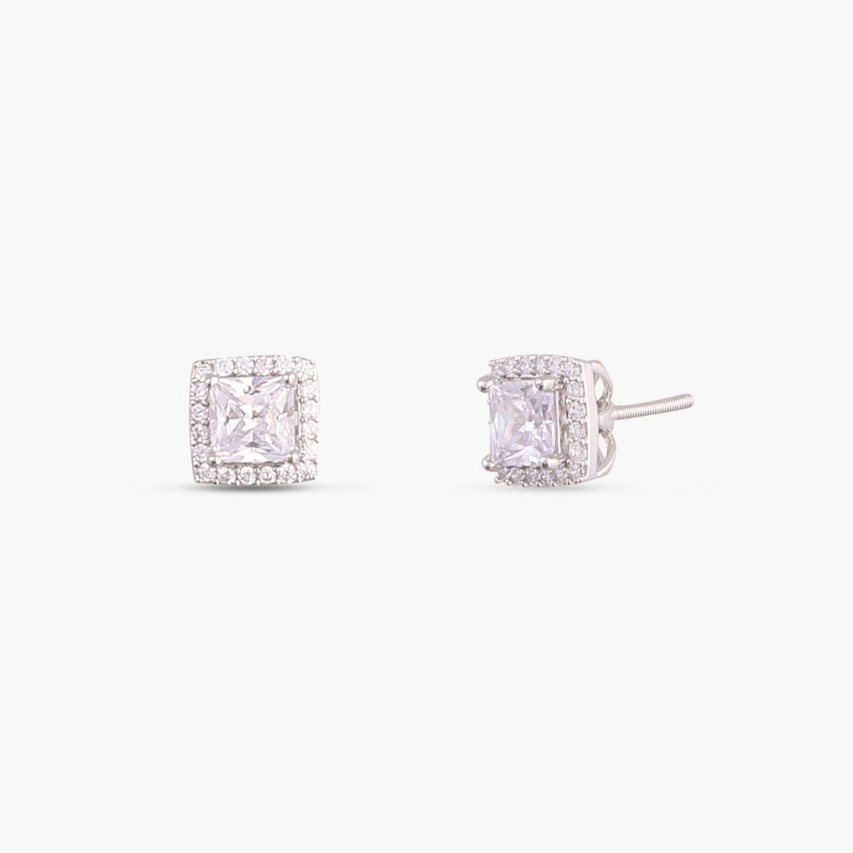 Earrings Classic Princess Cut CZ Solitaire and Halo Ear jacket Silver Stud Earrings