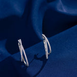 Earrings Crossover Sparkle CZ Silver Hoop Earrings