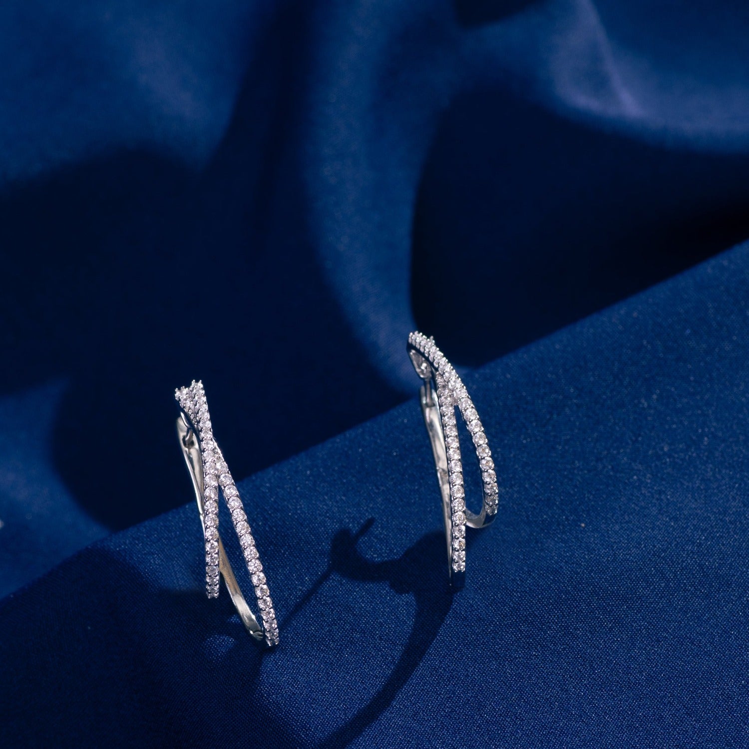 Earrings Crossover Sparkle CZ Silver Hoop Earrings