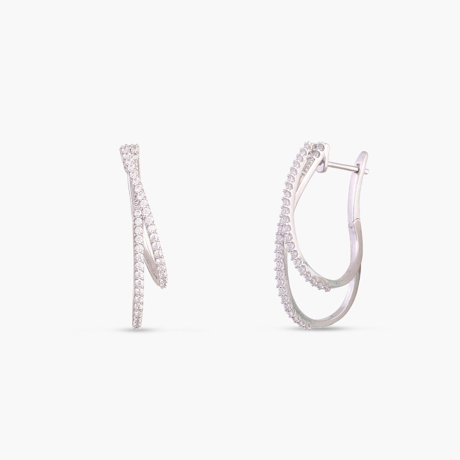 Earrings Crossover Sparkle CZ Silver Hoop Earrings