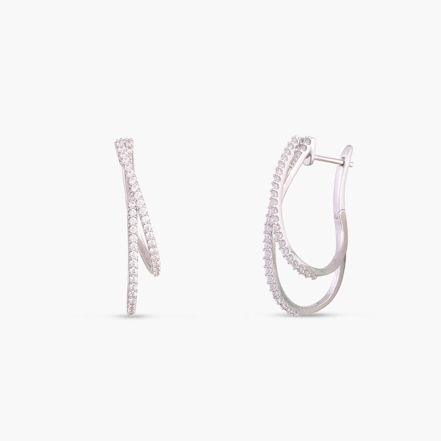 Crossover Sparkle CZ Silver Hoop Earrings