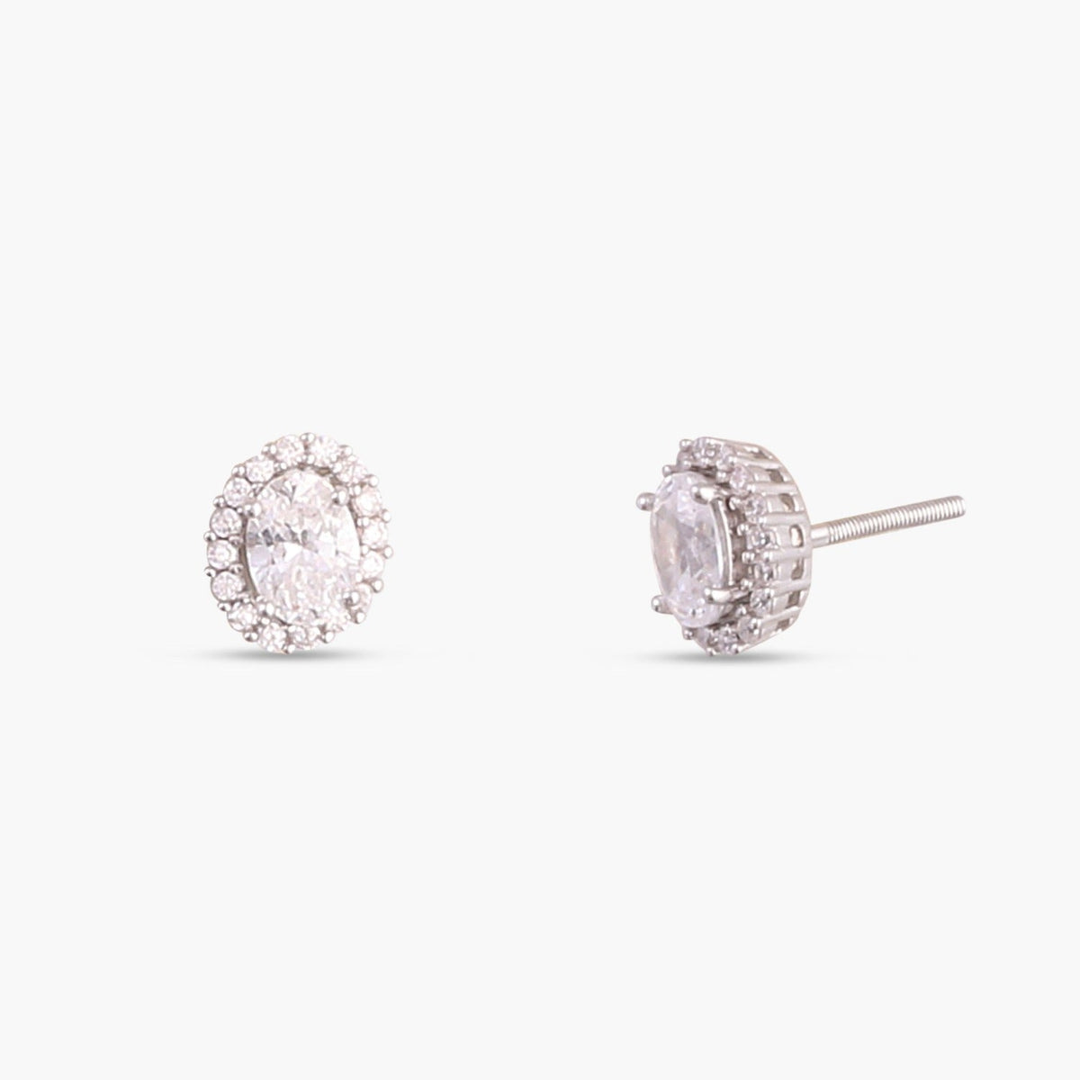 Earrings Oval CZ Solitaire and Halo Ear jacket Silver Stud Earrings