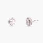 Earrings Oval CZ Solitaire and Halo Ear jacket Silver Stud Earrings