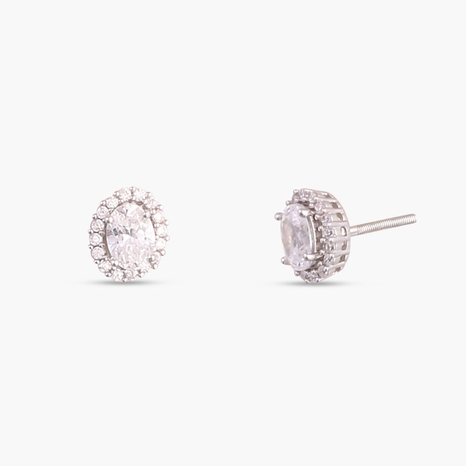 Earrings Oval CZ Solitaire and Halo Ear jacket Silver Stud Earrings