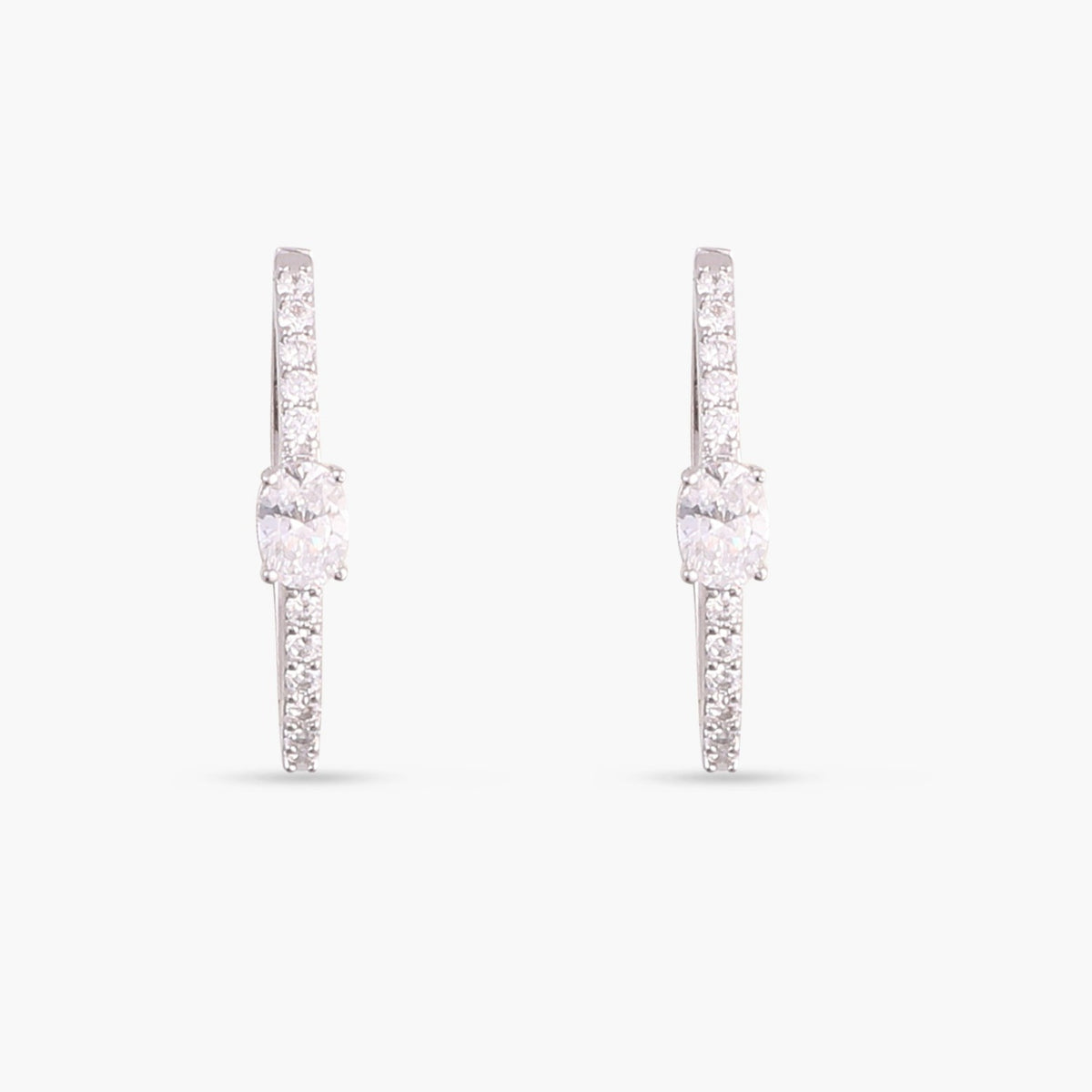 Oval cut CZ Silver Hoop Earrings