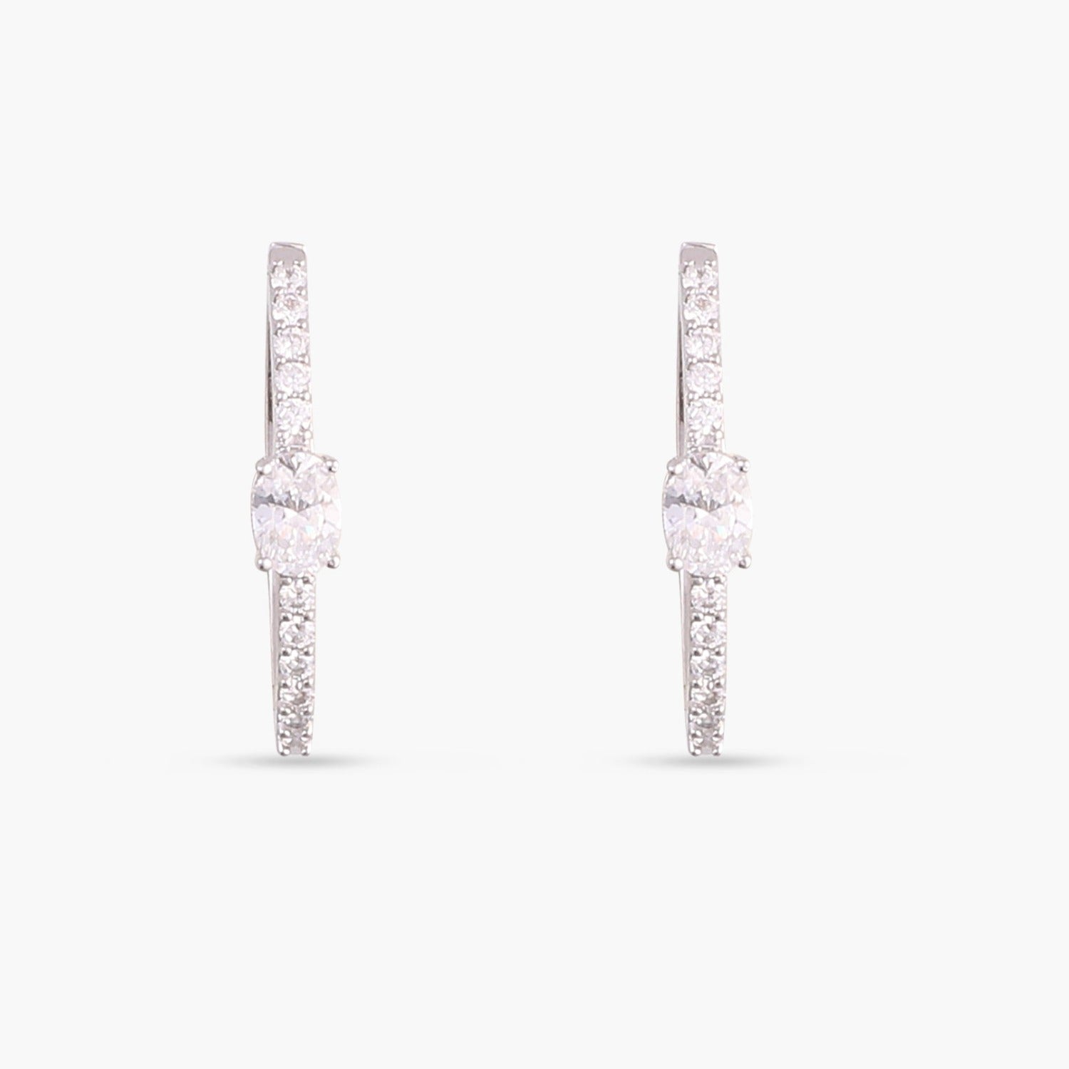 Oval cut CZ Silver Hoop Earrings