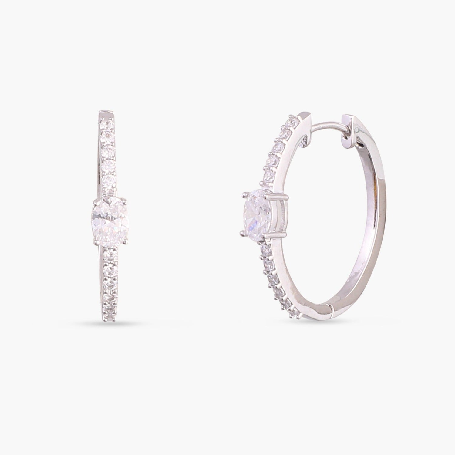 Oval cut CZ Silver Hoop Earrings