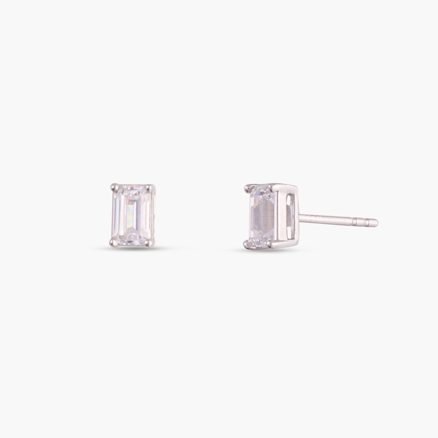 Classic Emerald cut CZ Solitaire Silver Stud Earrings, Mini