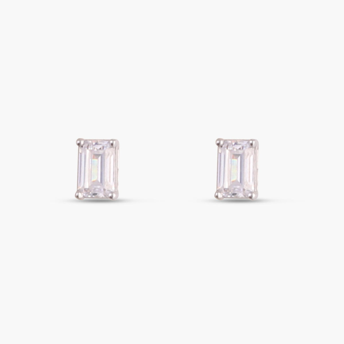 Classic Emerald cut CZ Solitaire Silver Stud Earrings, Mini