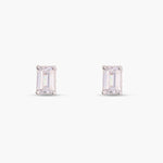 Classic Emerald cut CZ Solitaire Silver Stud Earrings, Mini
