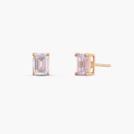 Earrings Classic Emerald cut Solitaire Silver Stud Earrings, Medium