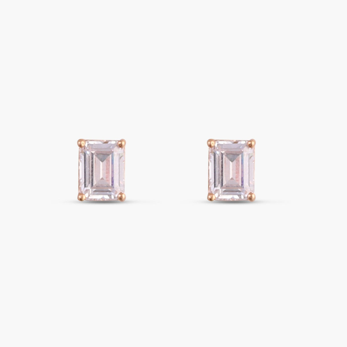 Classic Emerald cut Solitaire Silver Stud Earrings, Medium