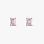 Earrings Classic Emerald cut Solitaire Silver Stud Earrings, Medium