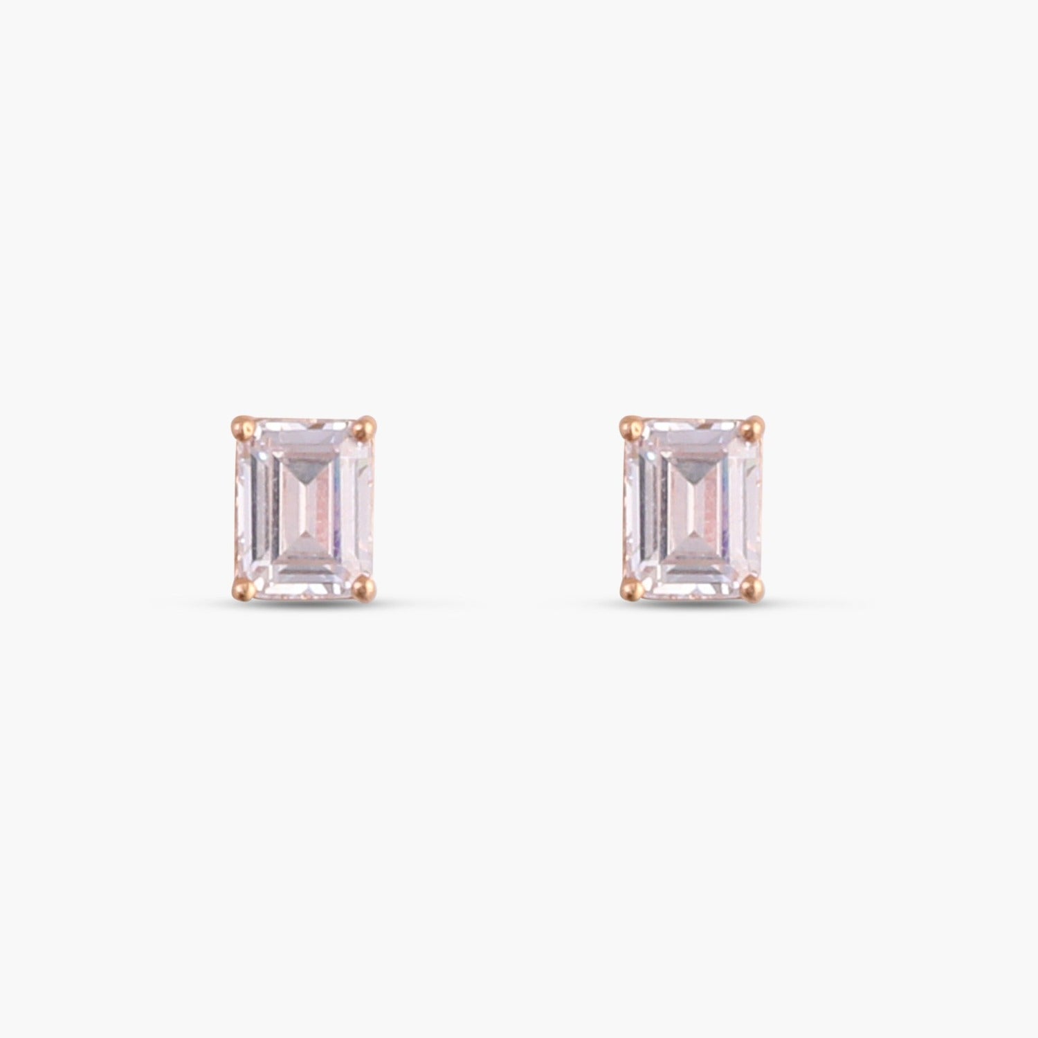 Earrings Classic Emerald cut Solitaire Silver Stud Earrings, Medium