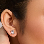 Earrings Classic Emerald cut Solitaire Silver Stud Earrings, Medium
