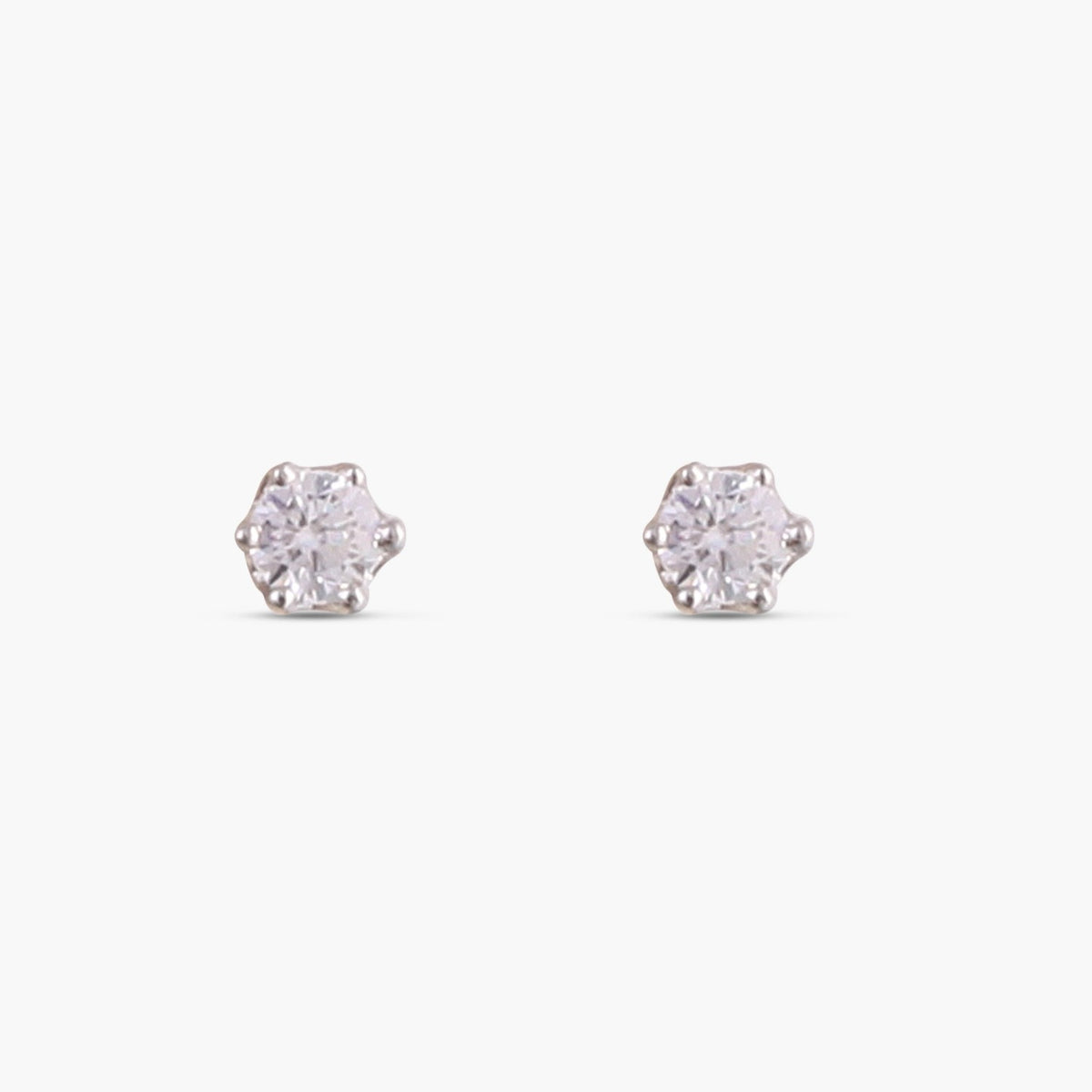 Classic Round CZ Solitaire Silver Stud Earrings, Mini