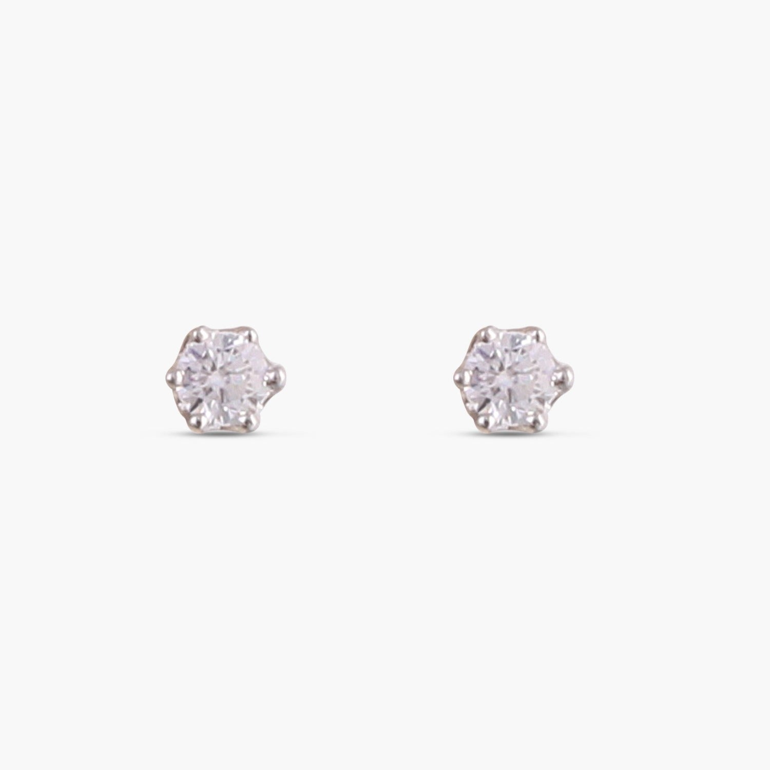 Classic Round CZ Solitaire Silver Stud Earrings, Mini