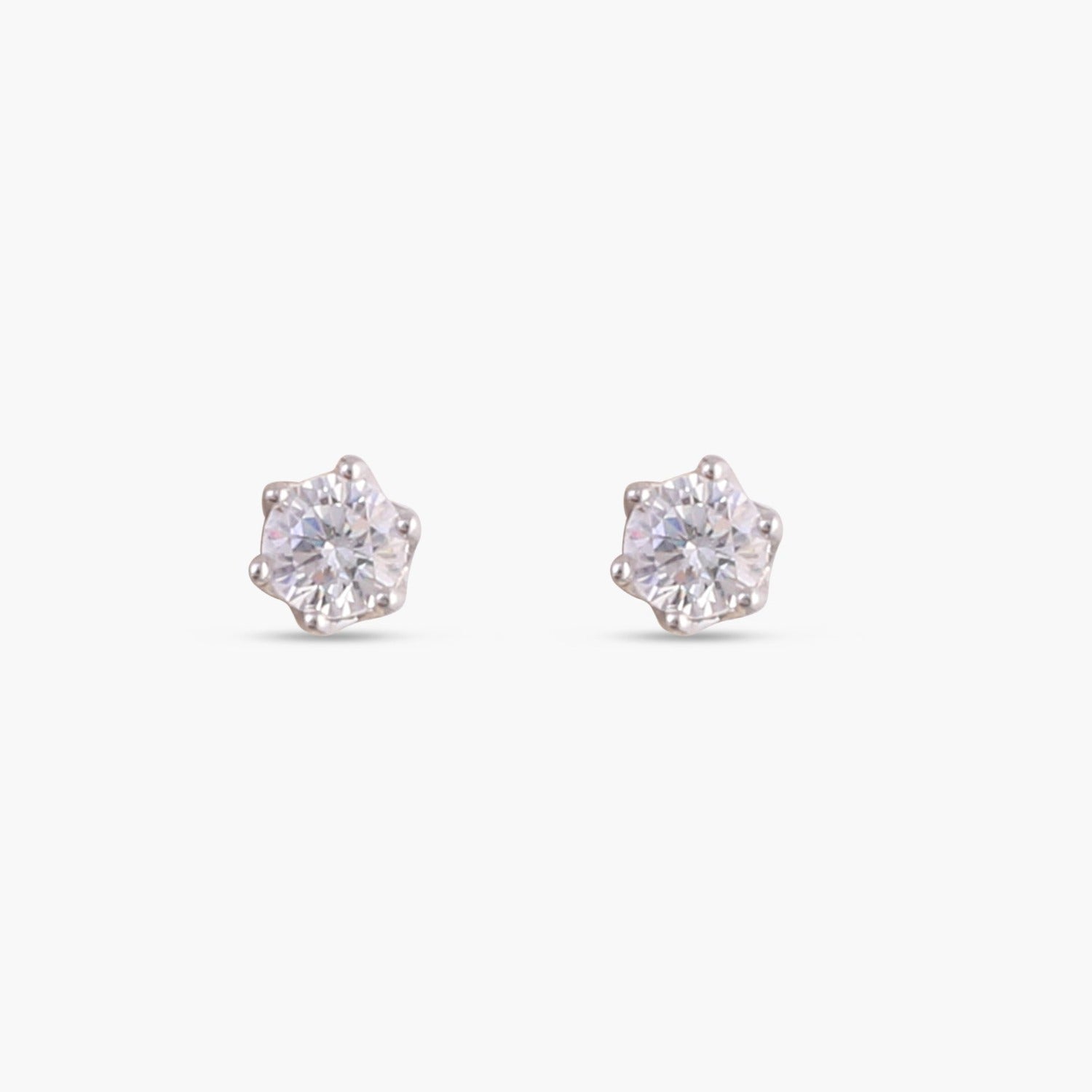 Classic Round CZ Solitaire Silver Stud Earrings, Small