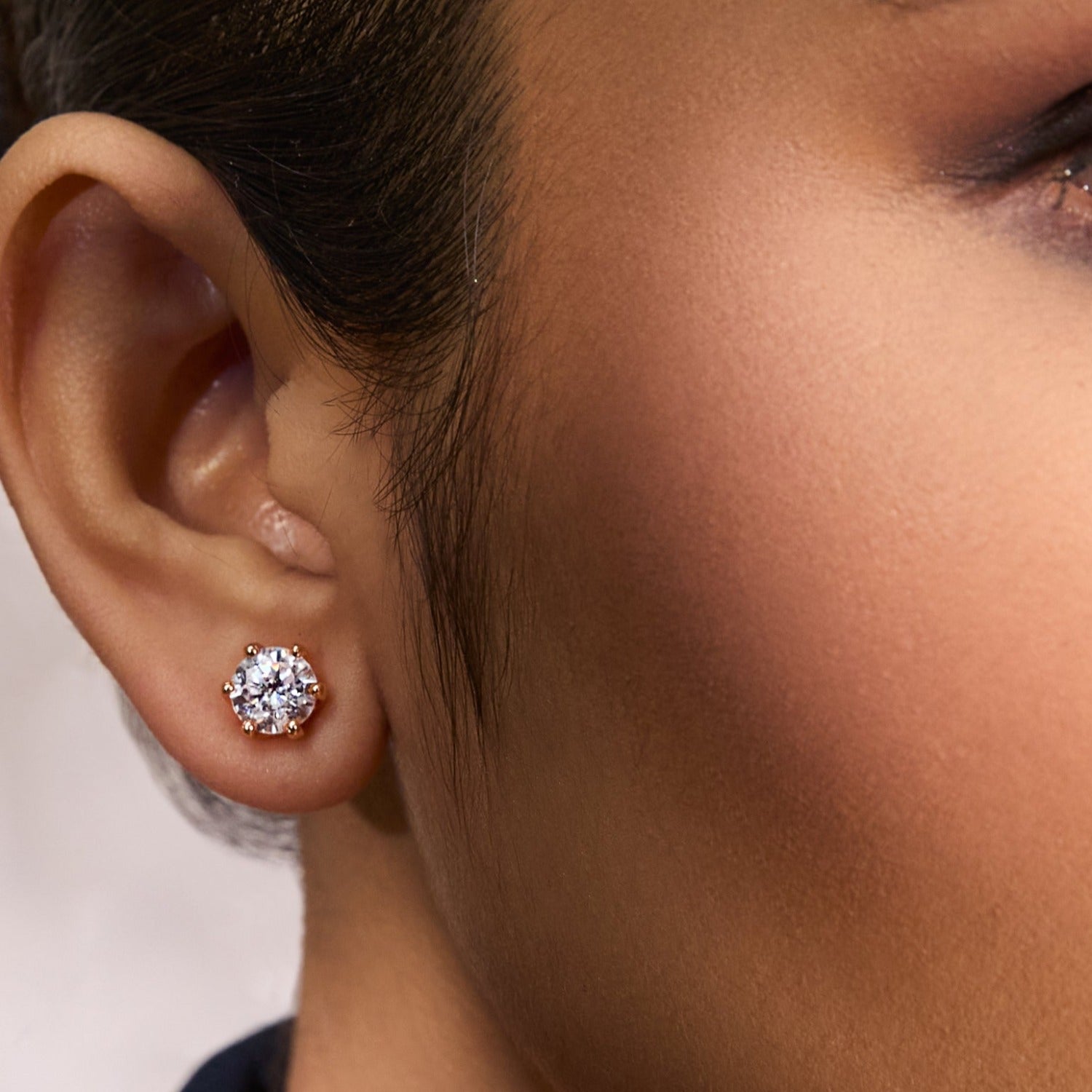 Earrings Classic Round CZ  Solitaire Silver Stud Earrings, Medium