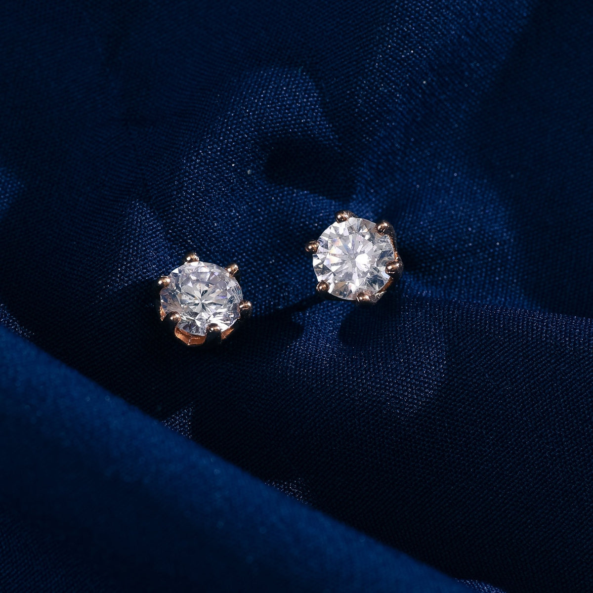 Classic Round CZ  Solitaire Silver Stud Earrings, Medium