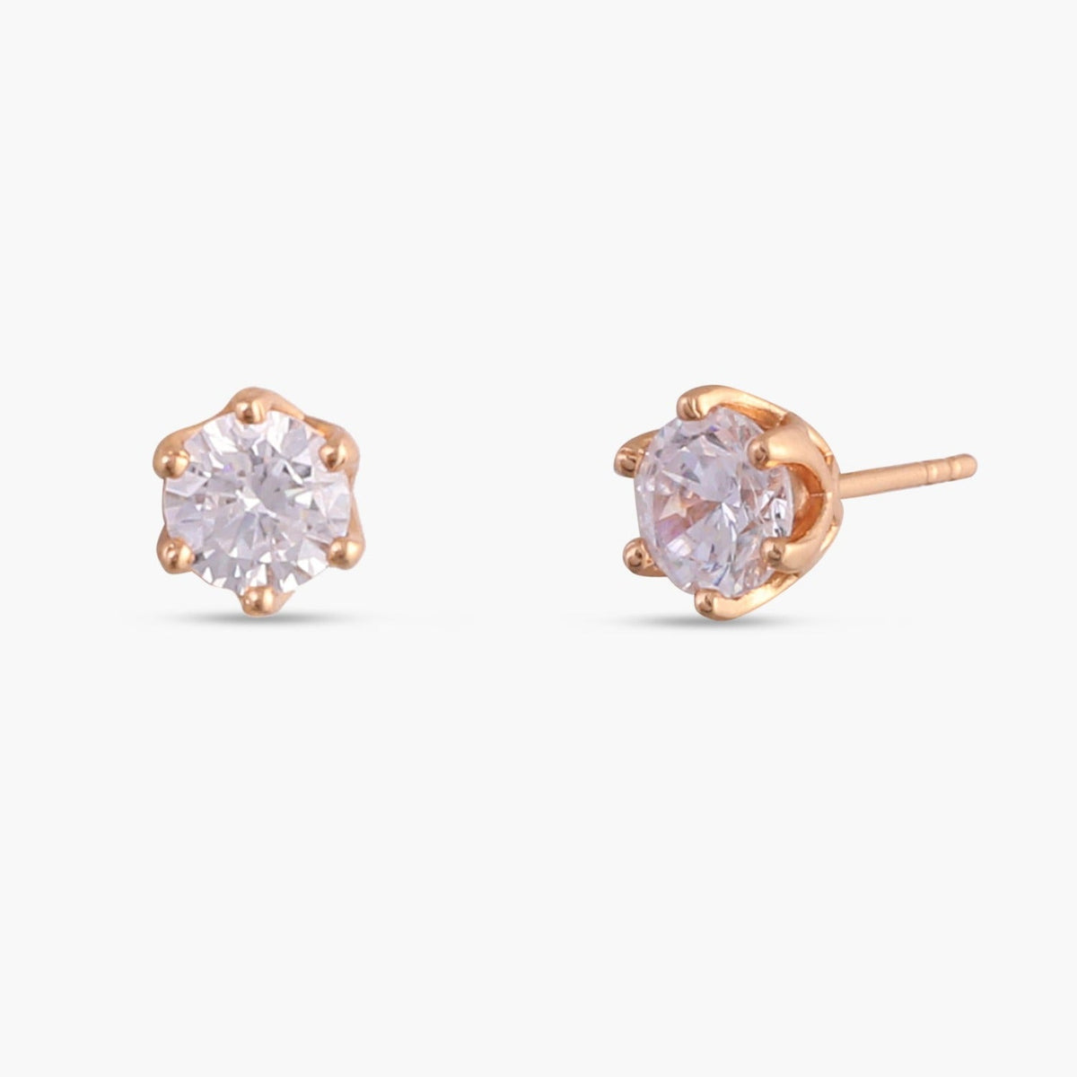 Earrings Classic Round CZ  Solitaire Silver Stud Earrings, Medium