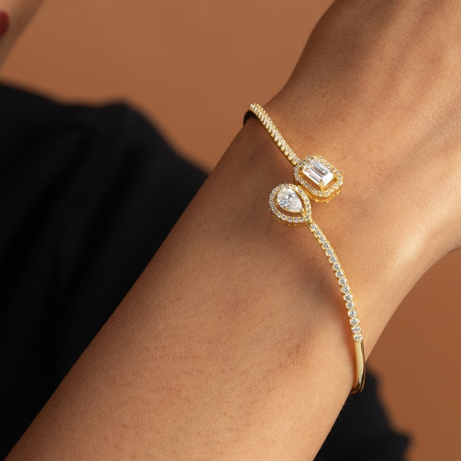 Duet Open Gold Plated CZ Silver Bracelet