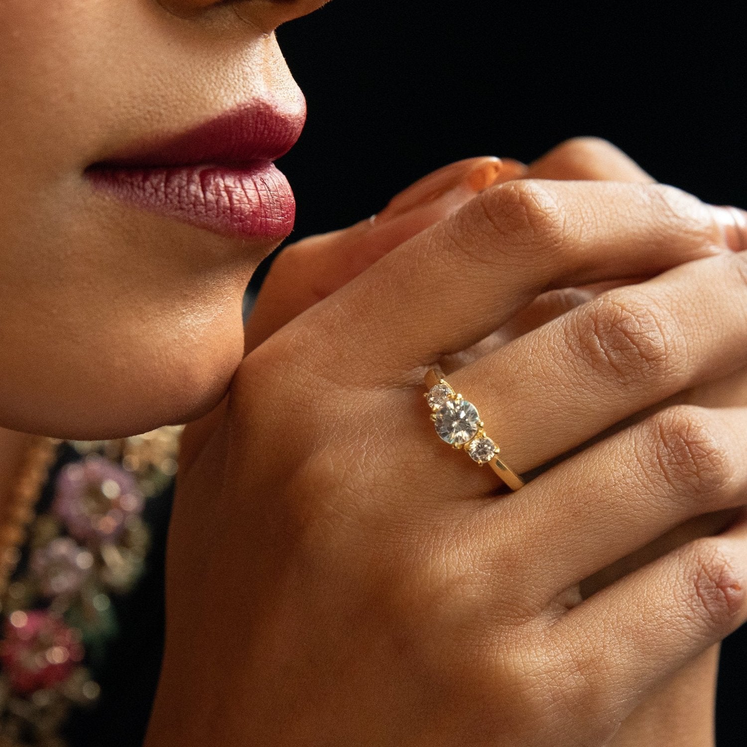 Finger Ring Triad CZ Gold Plated Silver Ring