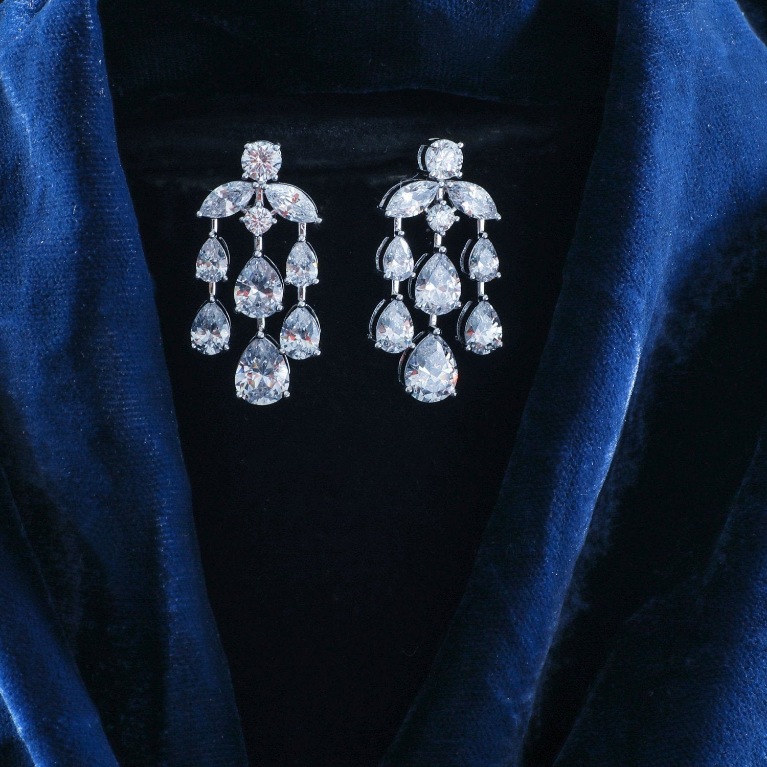 Aurelia CZ Silver Chandelier Earrings