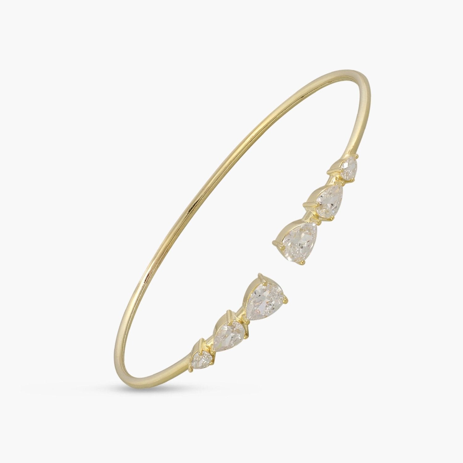 Elara CZ Teardrop Open Gold Plated Silver Bracelet