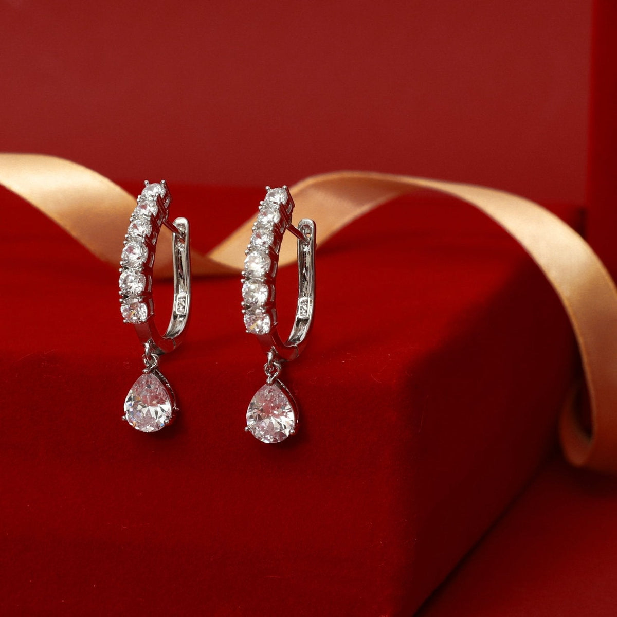 Earrings Drop of Light CZ Silver Hoop Earrings