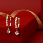 Earrings Drop of Light CZ Gold Plated Silver Hoop Earrings