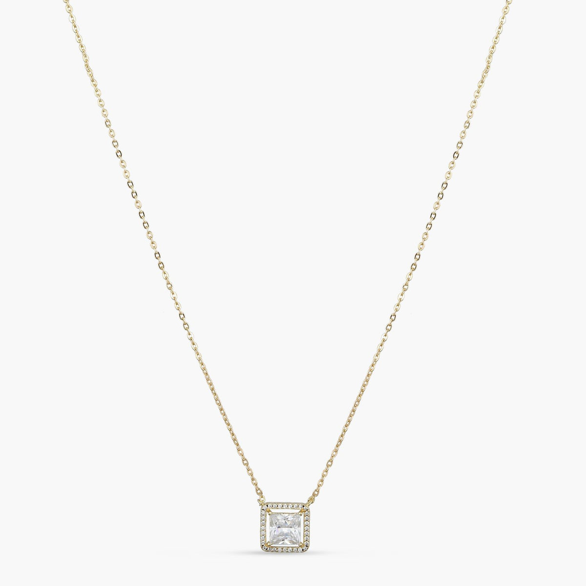 Squared Brilliance Gold Plated CZ Silver Pendant Necklace