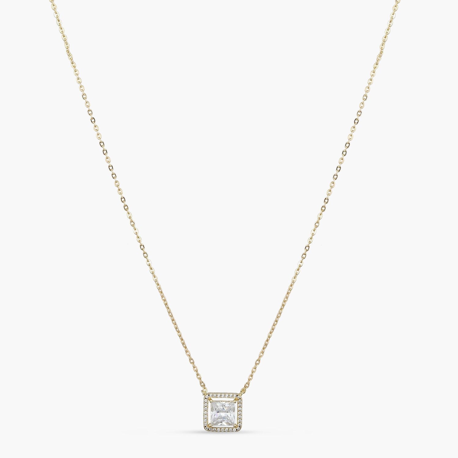 Necklace Squared Brilliance Gold Plated CZ Silver Pendant Necklace