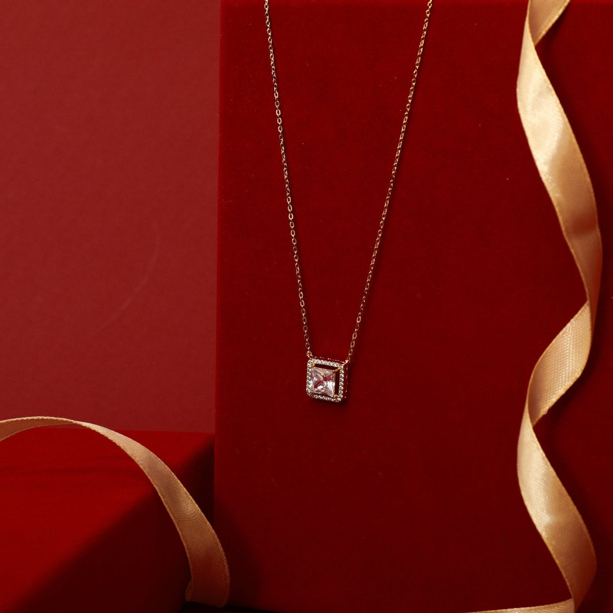Necklace Squared Brilliance Gold Plated CZ Silver Pendant Necklace