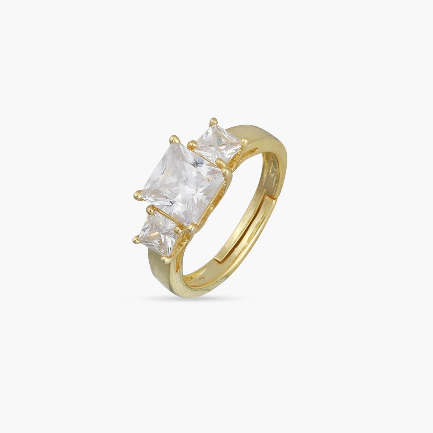 Celestia Three Stone Gold Plated CZ Silver Ring