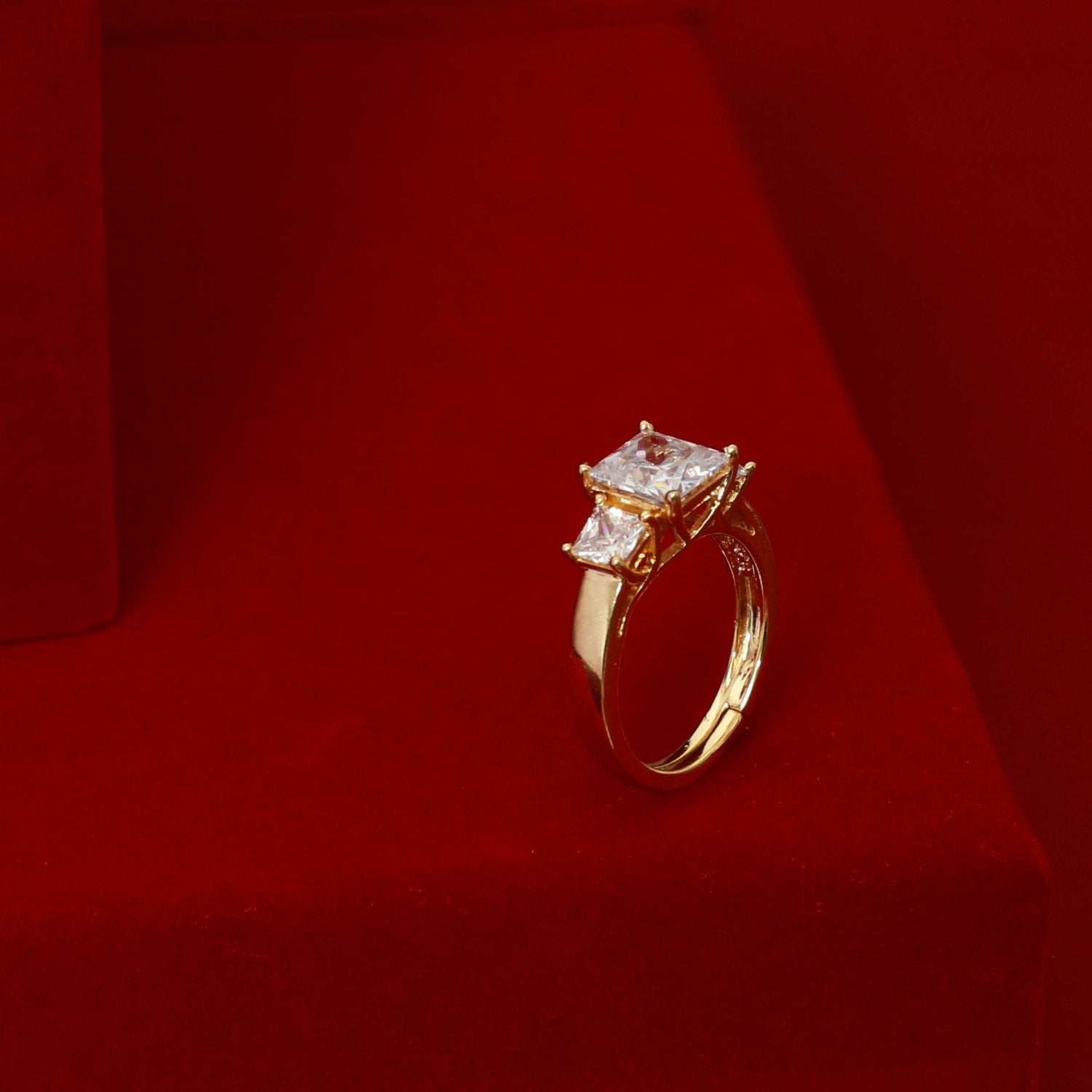 Finger Ring Celestia Three Stone Gold Plated CZ Silver Ring