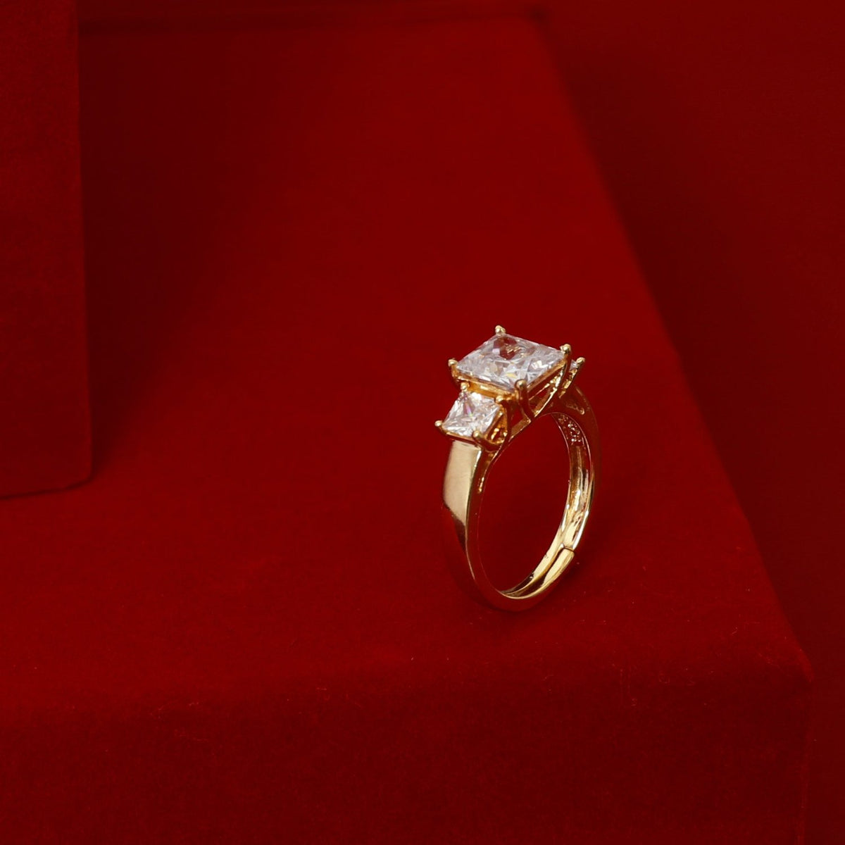 Celestia Three Stone Gold Plated CZ Silver Ring