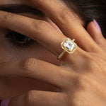 Finger Ring Regal Square Statement Gold Plated CZ Silver Ring