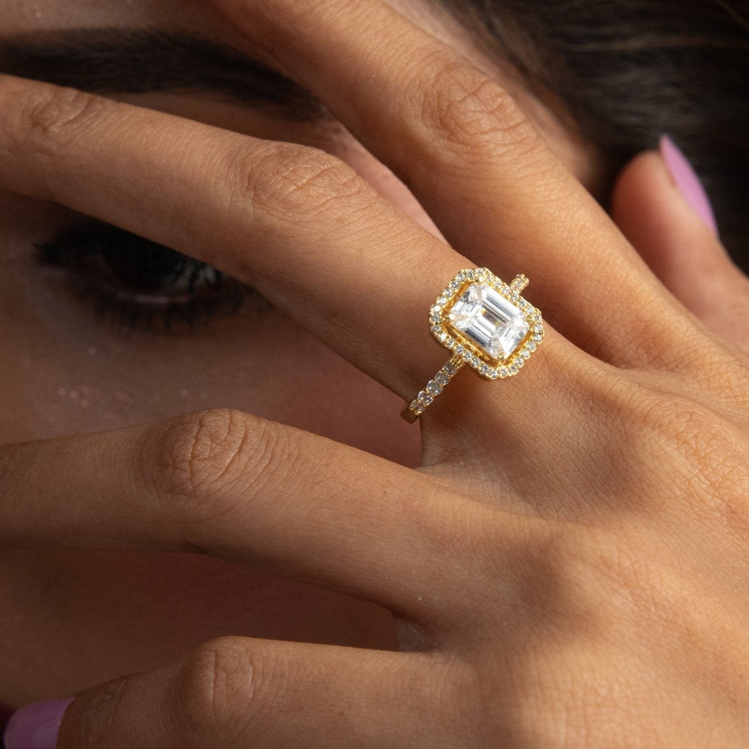 Finger Ring Regal Square Statement Gold Plated CZ Silver Ring